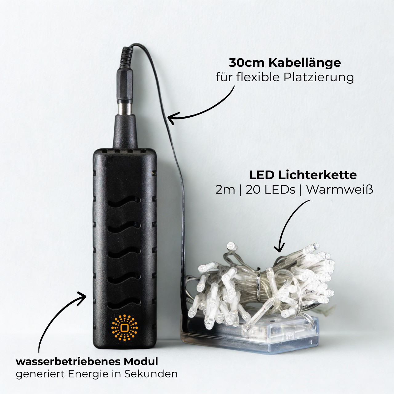 Wasserbetriebene LED-Lichterkette | Warmweiß, 2m