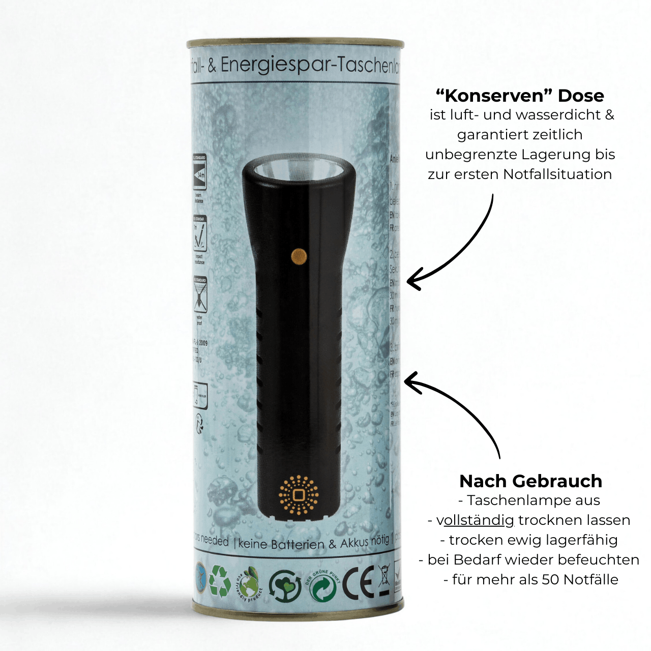 Wasserbetriebene Notfall-Taschenlampe